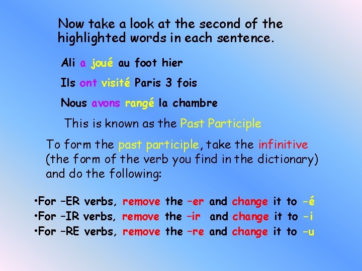 Now take a look at the second of the highlighted words in each sentence. Now take a look at the second of the highlighted words in each sentence.