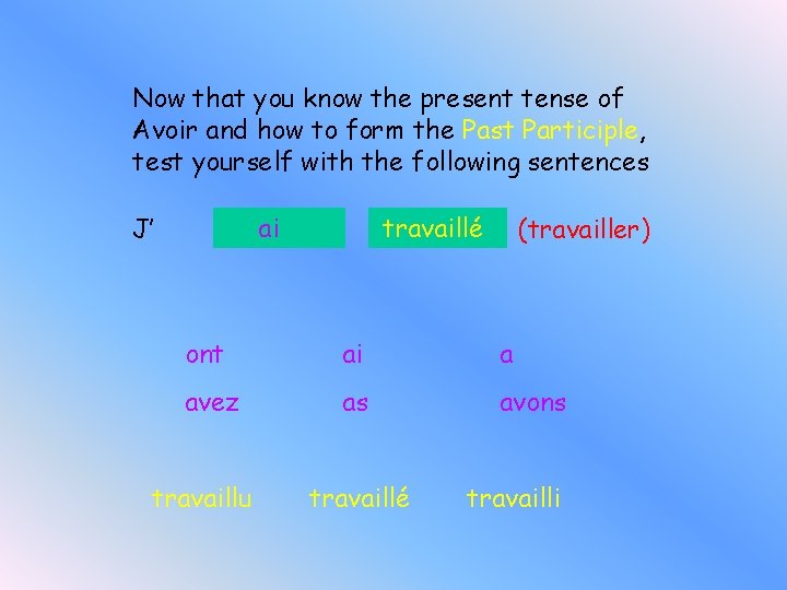 Now that you know the present tense of Avoir and how to form the Now that you know the present tense of Avoir and how to form the