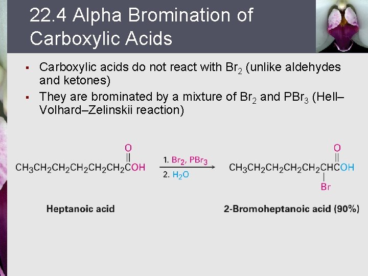 22. 4 Alpha Bromination of Carboxylic Acids § § Carboxylic acids do not react