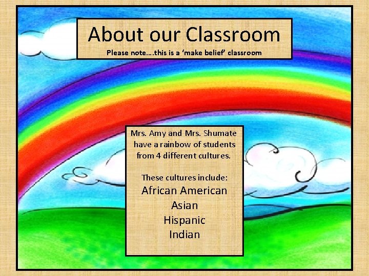 About our Classroom Please note…. this is a ‘make belief’ classroom Mrs. Amy and