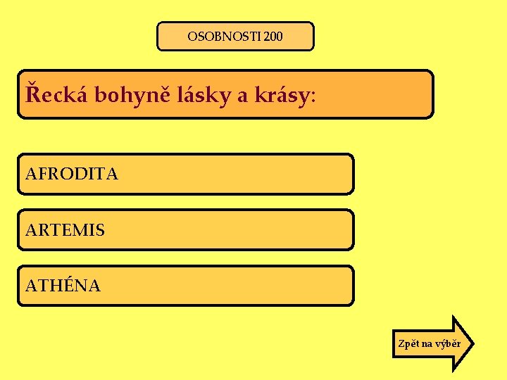 OSOBNOSTI 200 Řecká bohyně lásky a krásy: AFRODITA ARTEMIS ATHÉNA Zpět na výběr 