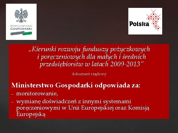 „Kierunki rozwoju funduszy pożyczkowych i poręczeniowych dla małych i średnich przedsiębiorstw w latach 2009