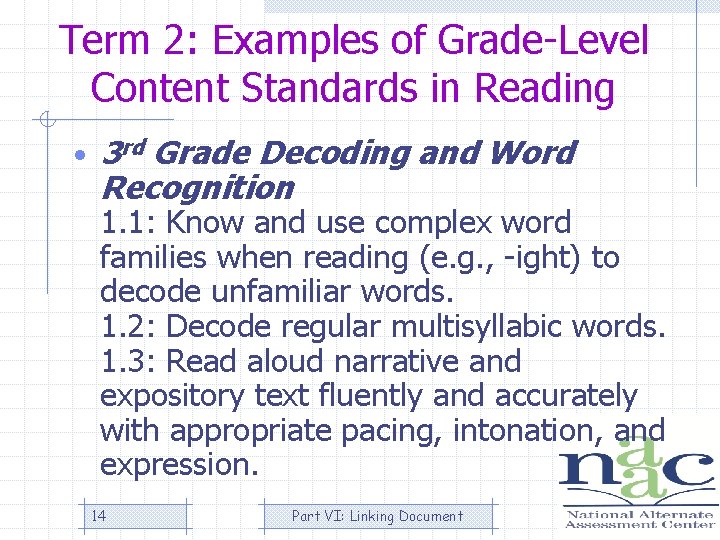Term 2: Examples of Grade-Level Content Standards in Reading • 3 rd Grade Decoding