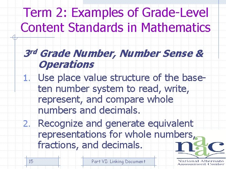 Term 2: Examples of Grade-Level Content Standards in Mathematics 3 rd Grade Number, Number