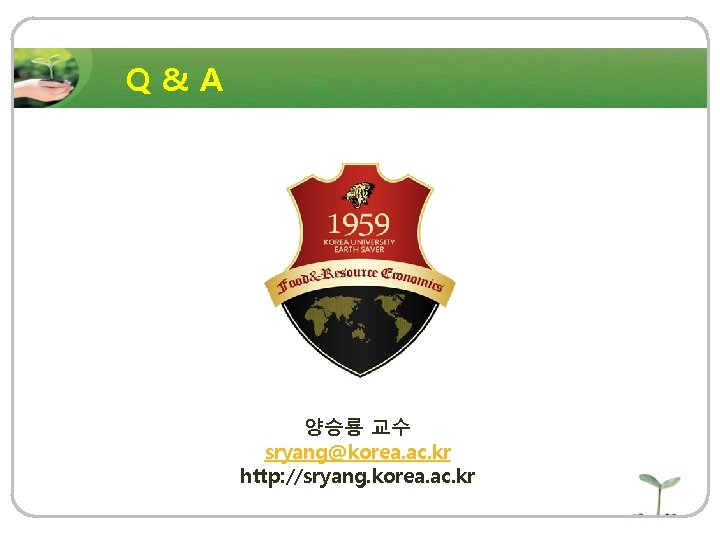 Q&A 양승룡 교수 sryang@korea. ac. kr http: //sryang. korea. ac. kr 