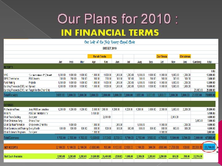 Our Plans for 2010 : IN FINANCIAL TERMS 