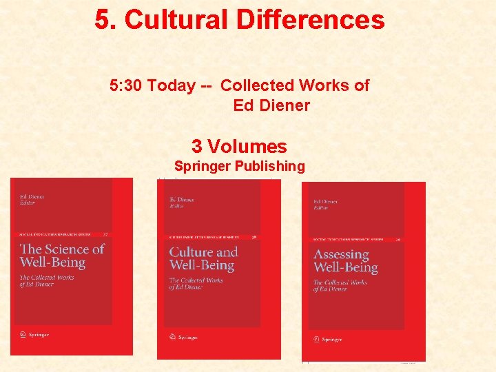 5. Cultural Differences 5: 30 Today -- Collected Works of Ed Diener 3 Volumes