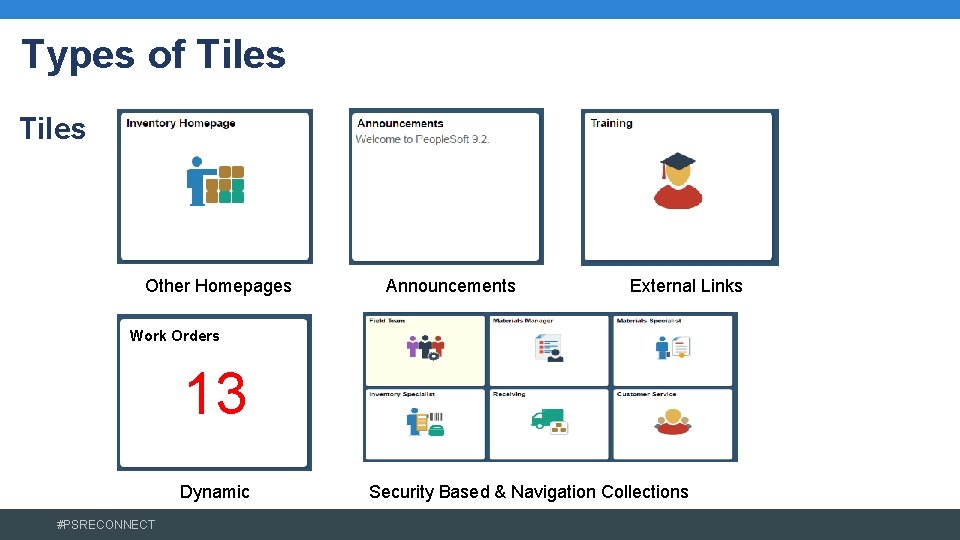 Types of Tiles Other Homepages Announcements External Links Work Orders 13 Dynamic #PSRECONNECT Security