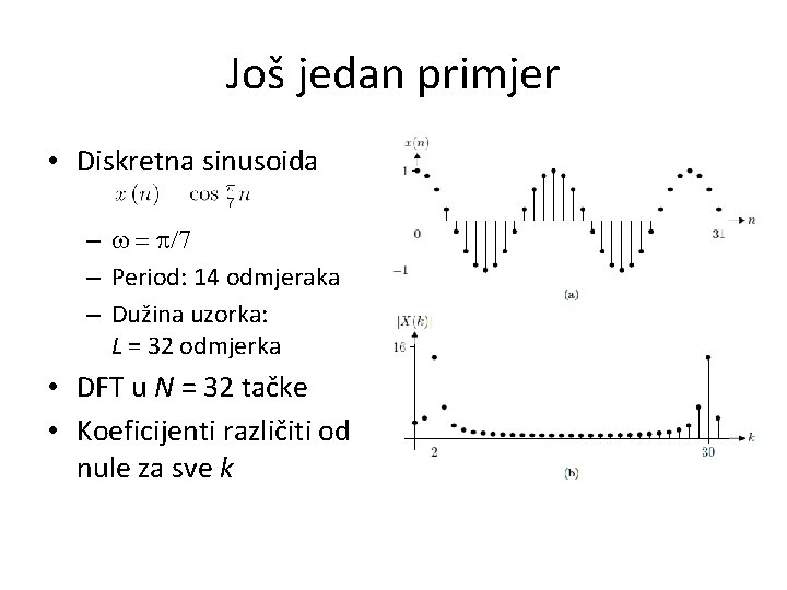 Još jedan primjer • Diskretna sinusoida – w = p/7 – Period: 14 odmjeraka