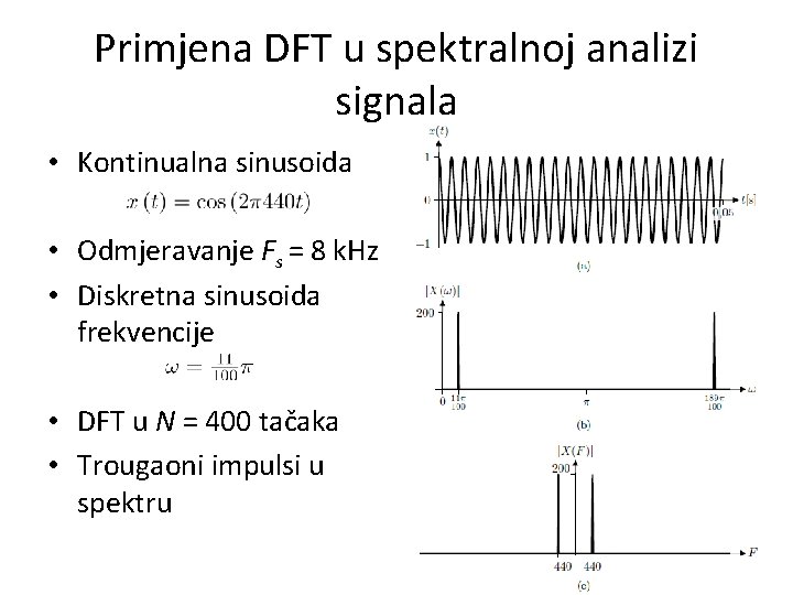Primjena DFT u spektralnoj analizi signala • Kontinualna sinusoida • Odmjeravanje Fs = 8