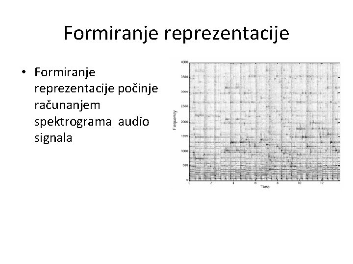 Formiranje reprezentacije • Formiranje reprezentacije počinje računanjem spektrograma audio signala 