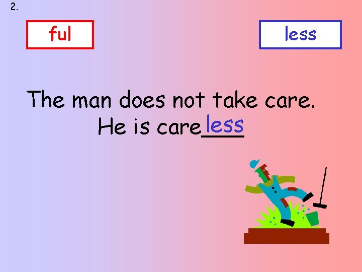 2. ful less The man does not take care. less He is care___ 