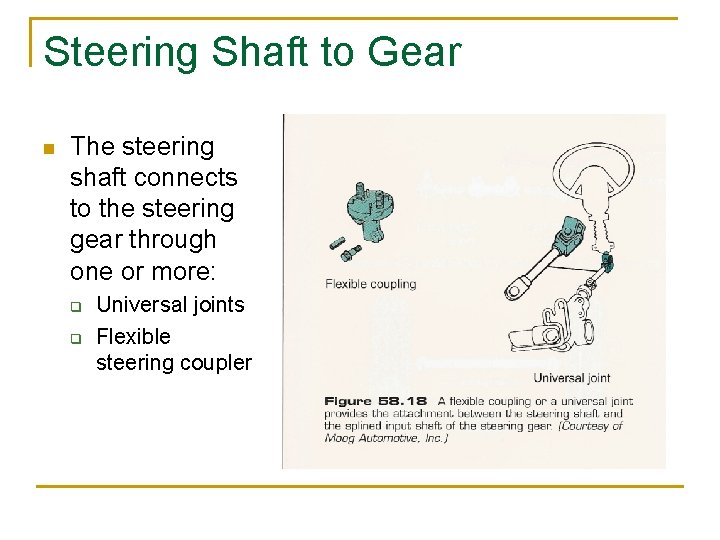 Steering Shaft to Gear n The steering shaft connects to the steering gear through