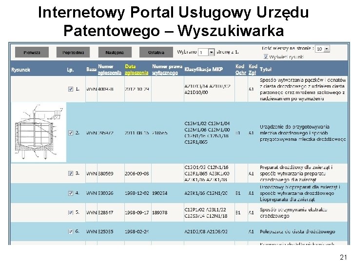 Internetowy Portal Usługowy Urzędu Patentowego – Wyszukiwarka 21 