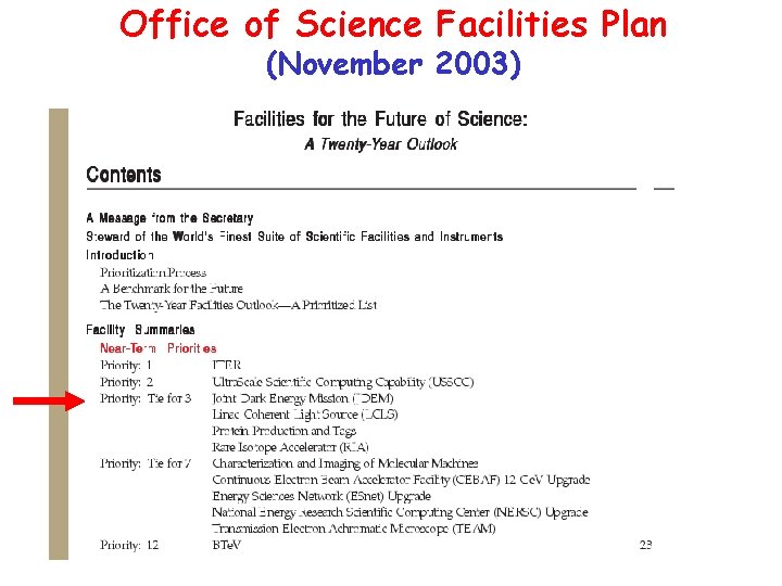 Office of Science Facilities Plan (November 2003) 