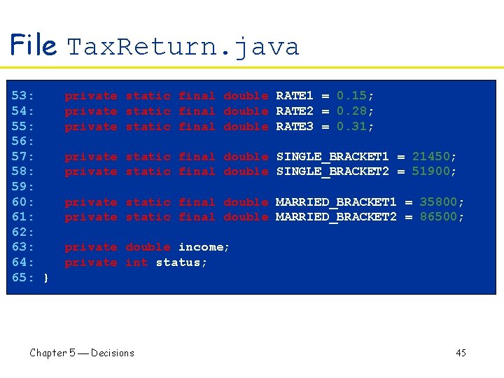 File Tax. Return. java 53: 54: 55: 56: 57: 58: 59: 60: 61: 62: