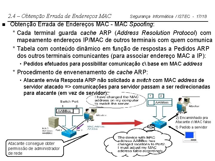 n 2. 4 – Obtenção Errada de Endereços MAC Segurança Informática / ISTEC -