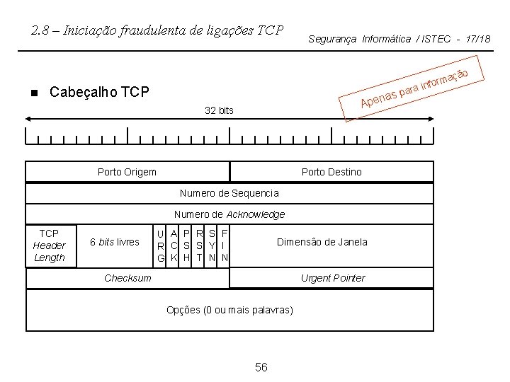 2. 8 – Iniciação fraudulenta de ligações TCP Segurança Informática / ISTEC - 17/18