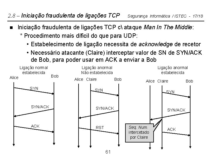 2. 8 – Iniciação fraudulenta de ligações TCP n Segurança Informática / ISTEC -