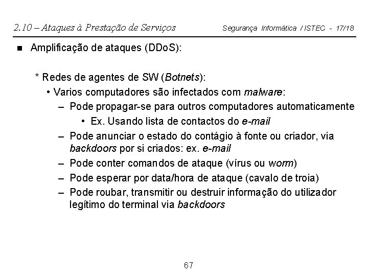 2. 10 – Ataques à Prestação de Serviços n Segurança Informática / ISTEC -