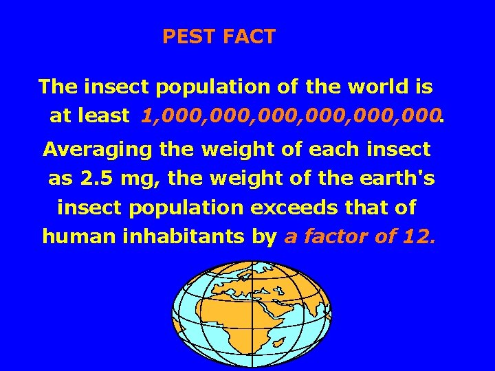 PEST FACT The insect population of the world is at least 1, 000, 000.