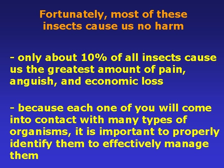 Fortunately, most of these insects cause us no harm - only about 10% of