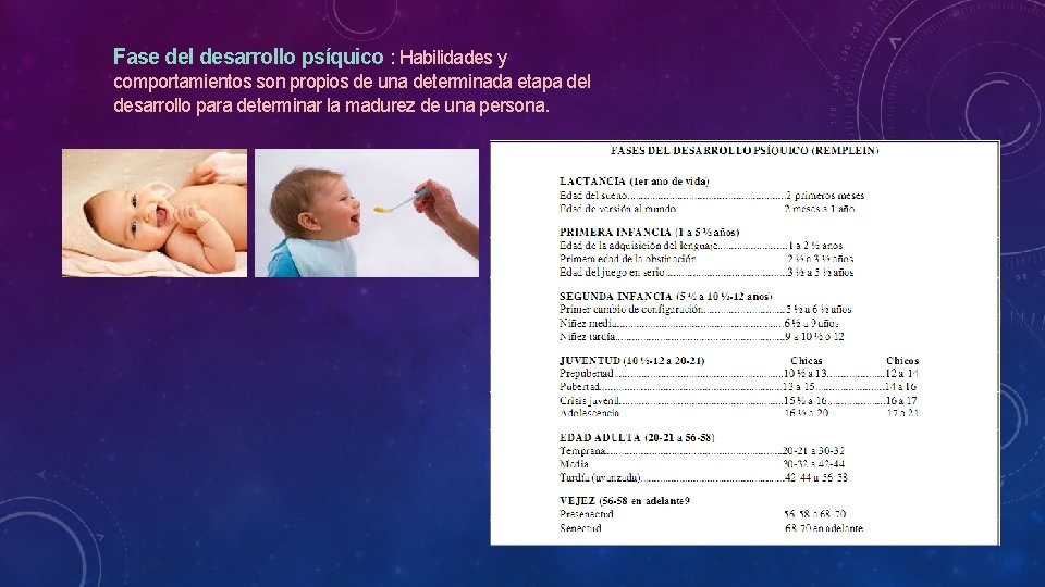 Fase del desarrollo psíquico : Habilidades y comportamientos son propios de una determinada etapa