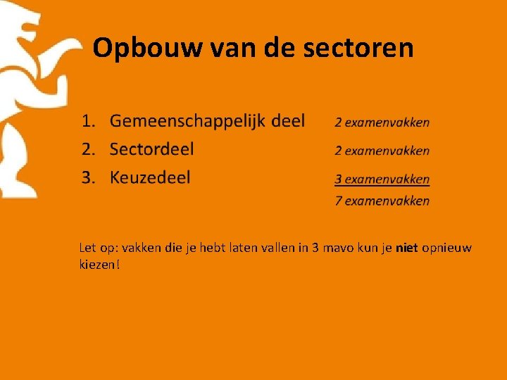 Opbouw van de sectoren Let op: vakken die je hebt laten vallen in 3