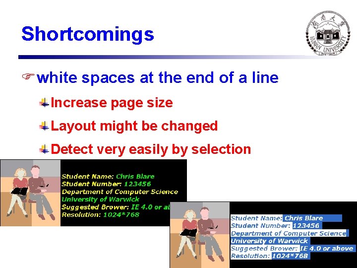 Shortcomings Fwhite spaces at the end of a line Increase page size Layout might