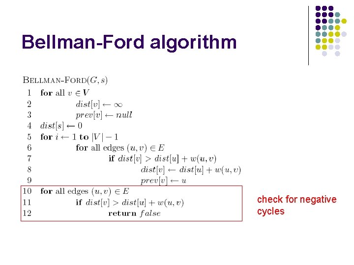 Bellman-Ford algorithm check for negative cycles 
