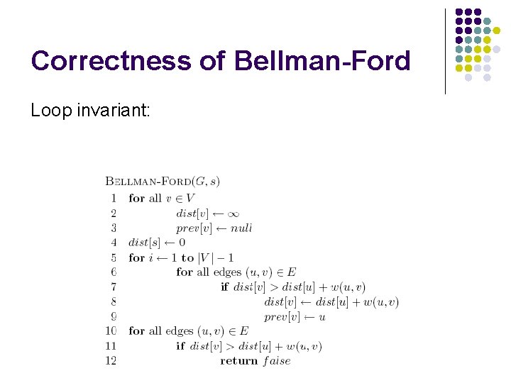 Correctness of Bellman-Ford Loop invariant: 