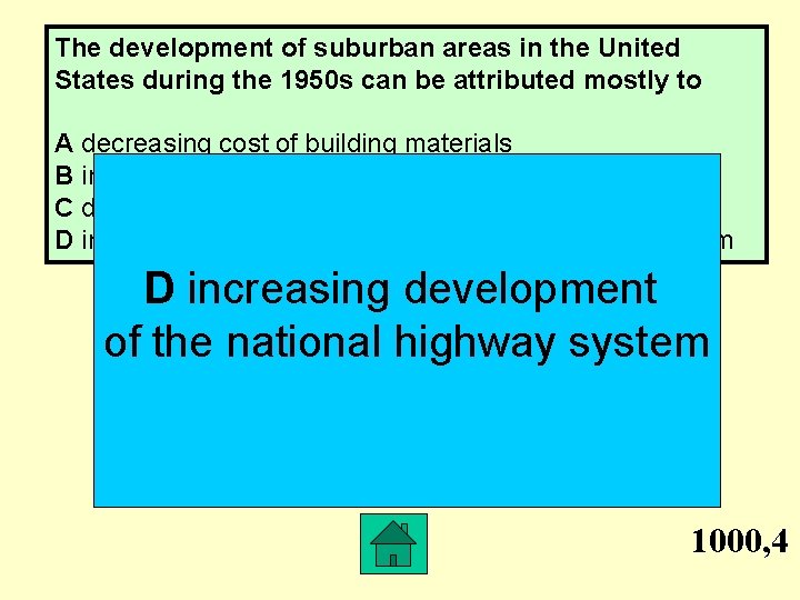 The development of suburban areas in the United States during the 1950 s can