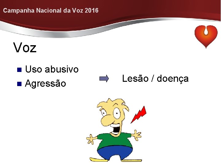 Campanha Nacional da Voz 2016 Voz Uso abusivo n Agressão n Lesão / doença