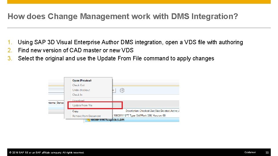 How does Change Management work with DMS Integration? 1. Using SAP 3 D Visual