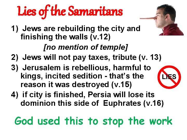 Lies of the Samaritans 1) Jews are rebuilding the city and finishing the walls
