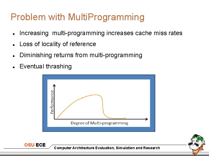 Problem with Multi. Programming Increasing multi-programming increases cache miss rates Loss of locality of