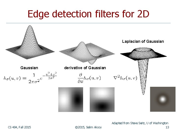 Edge detection filters for 2 D Laplacian of Gaussian CS 484, Fall 2015 derivative