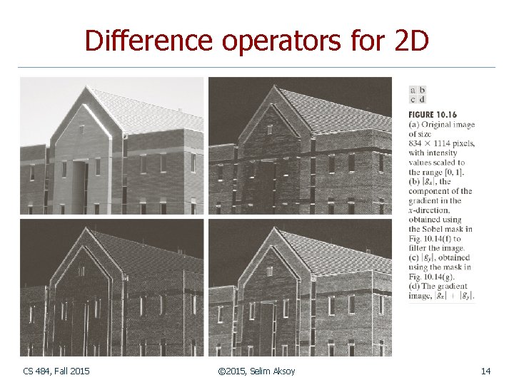 Difference operators for 2 D CS 484, Fall 2015 © 2015, Selim Aksoy 14