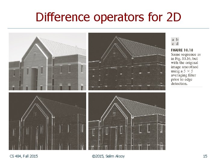 Difference operators for 2 D CS 484, Fall 2015 © 2015, Selim Aksoy 15