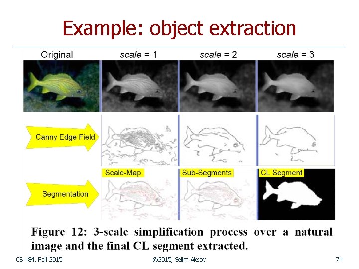 Example: object extraction CS 484, Fall 2015 © 2015, Selim Aksoy 74 