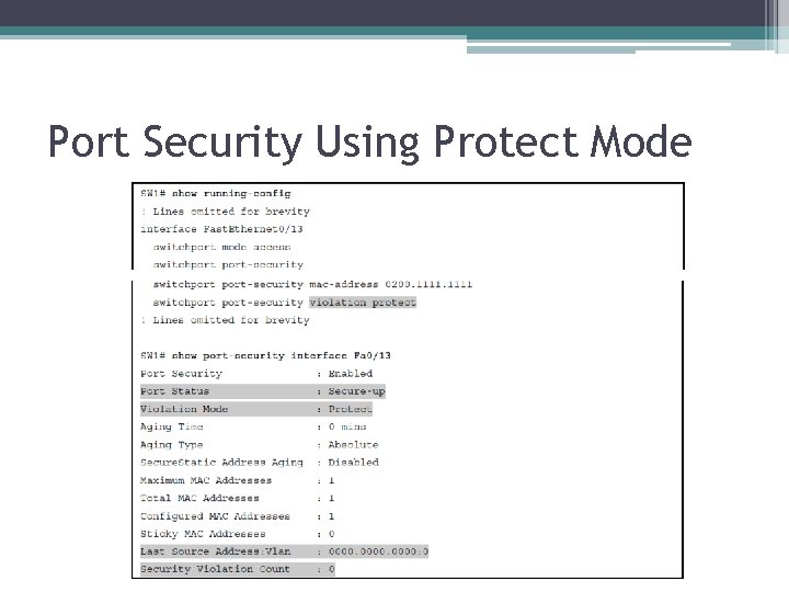 Port Security Using Protect Mode 