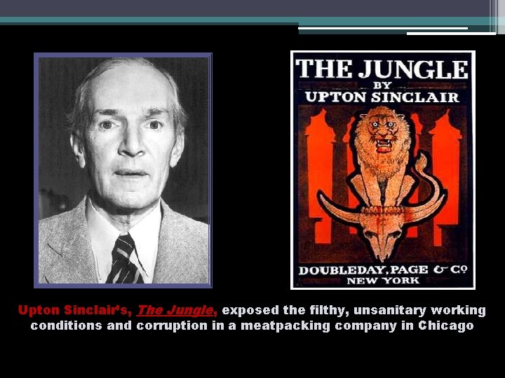Upton Sinclair’s, The Jungle, exposed the filthy, unsanitary working conditions and corruption in a