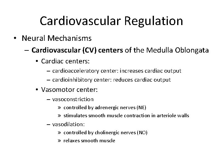 Cardiovascular Regulation • Neural Mechanisms – Cardiovascular (CV) centers of the Medulla Oblongata •