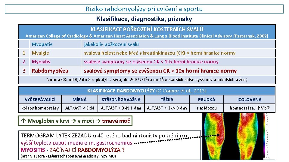 Riziko rabdomyolýzy při cvičení a sportu Klasifikace, diagnostika, příznaky KLASIFIKACE POŠKOZENÍ KOSTERNÍCH SVALŮ American