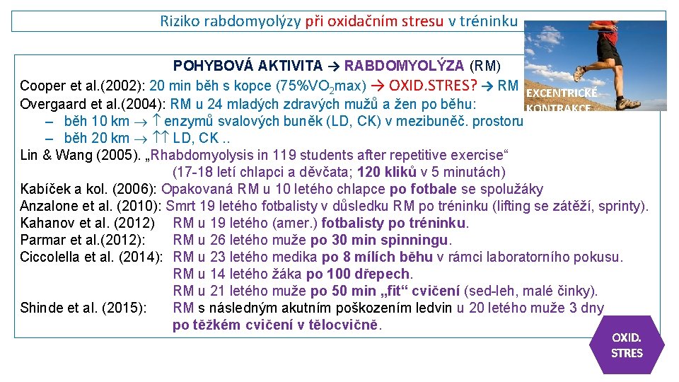 Riziko rabdomyolýzy při oxidačním stresu v tréninku POHYBOVÁ AKTIVITA → RABDOMYOLÝZA (RM) Cooper et
