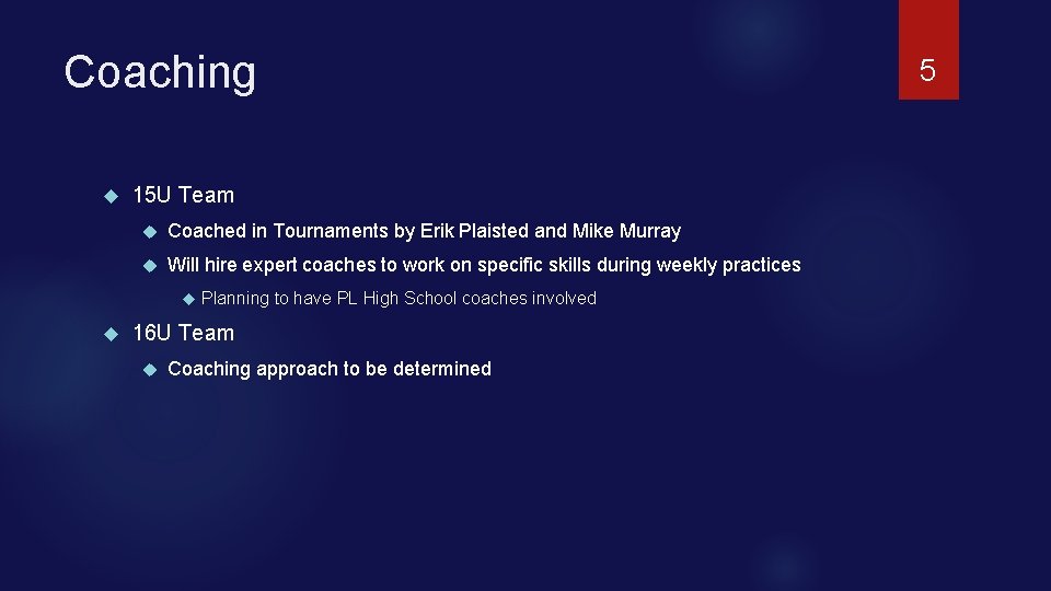 Coaching 15 U Team Coached in Tournaments by Erik Plaisted and Mike Murray Will