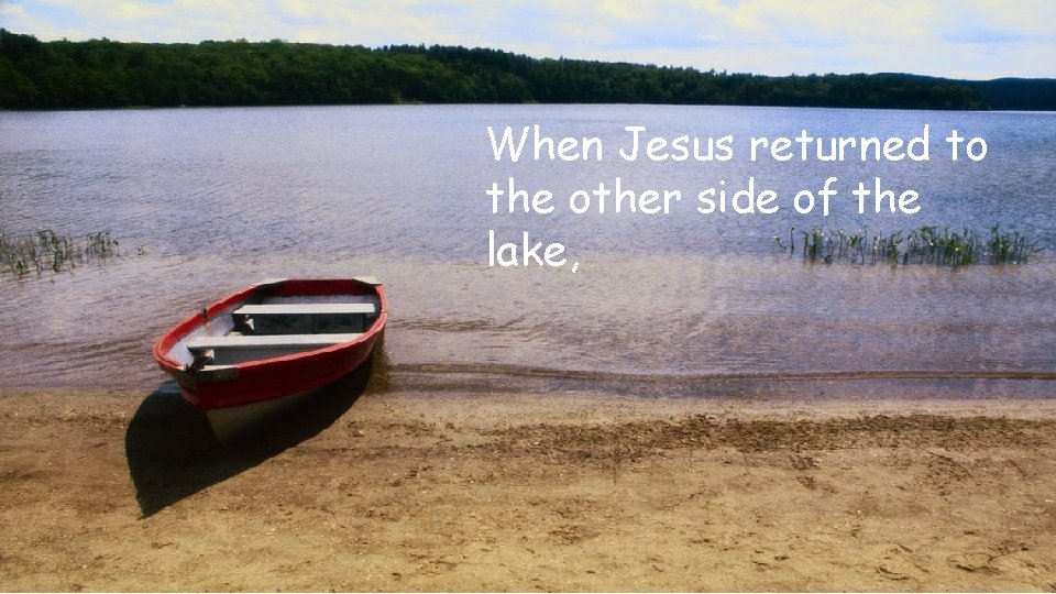 When Jesus returned to the other side of the lake, 