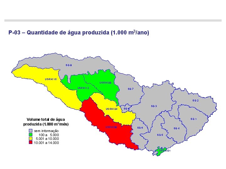 P-03 – Quantidade de água produzida (1. 000 m 3/ano) GD 8 UGRHI 15