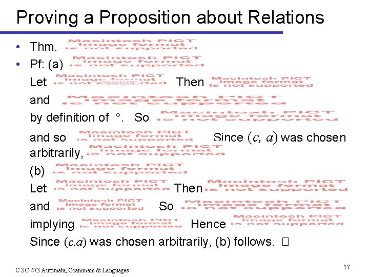 Proving a Proposition about Relations • Thm. • Pf: (a) Let and by definition