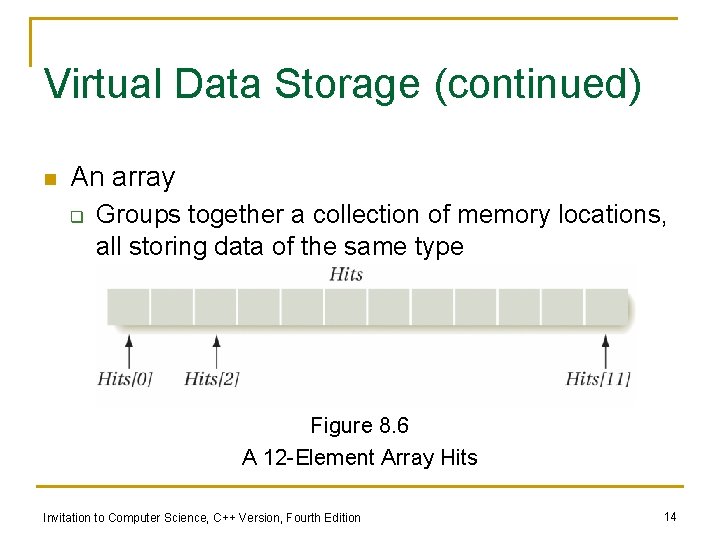 Virtual Data Storage (continued) n An array q Groups together a collection of memory